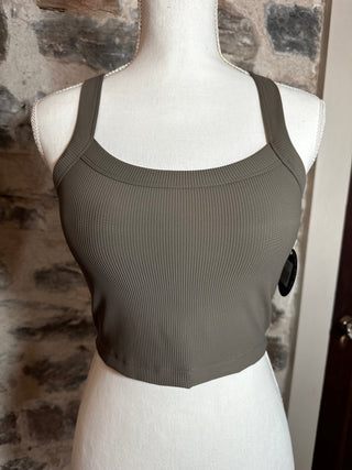 Nylon Ribbed Racerback Tank / Sports Bra | Brown