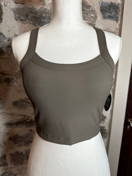 Nylon Ribbed Racerback Tank / Sports Bra | Brown