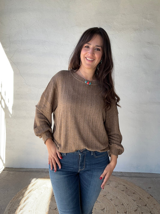 Marley Ribbed Long Sleeve | Brown