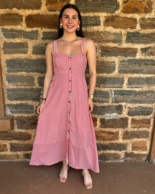 Sweetheart Midi Dress | Red + Cream