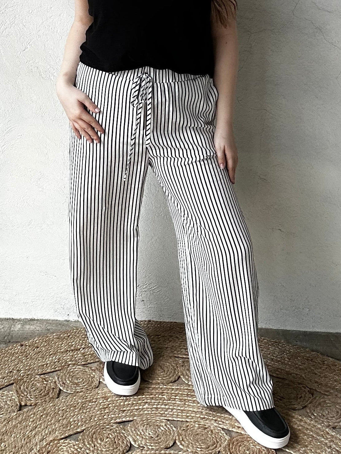 Stripe Drawstring Pants | Ivory + Black