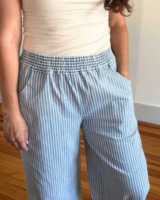 Stripe  Wide Leg Pants | Light Denim