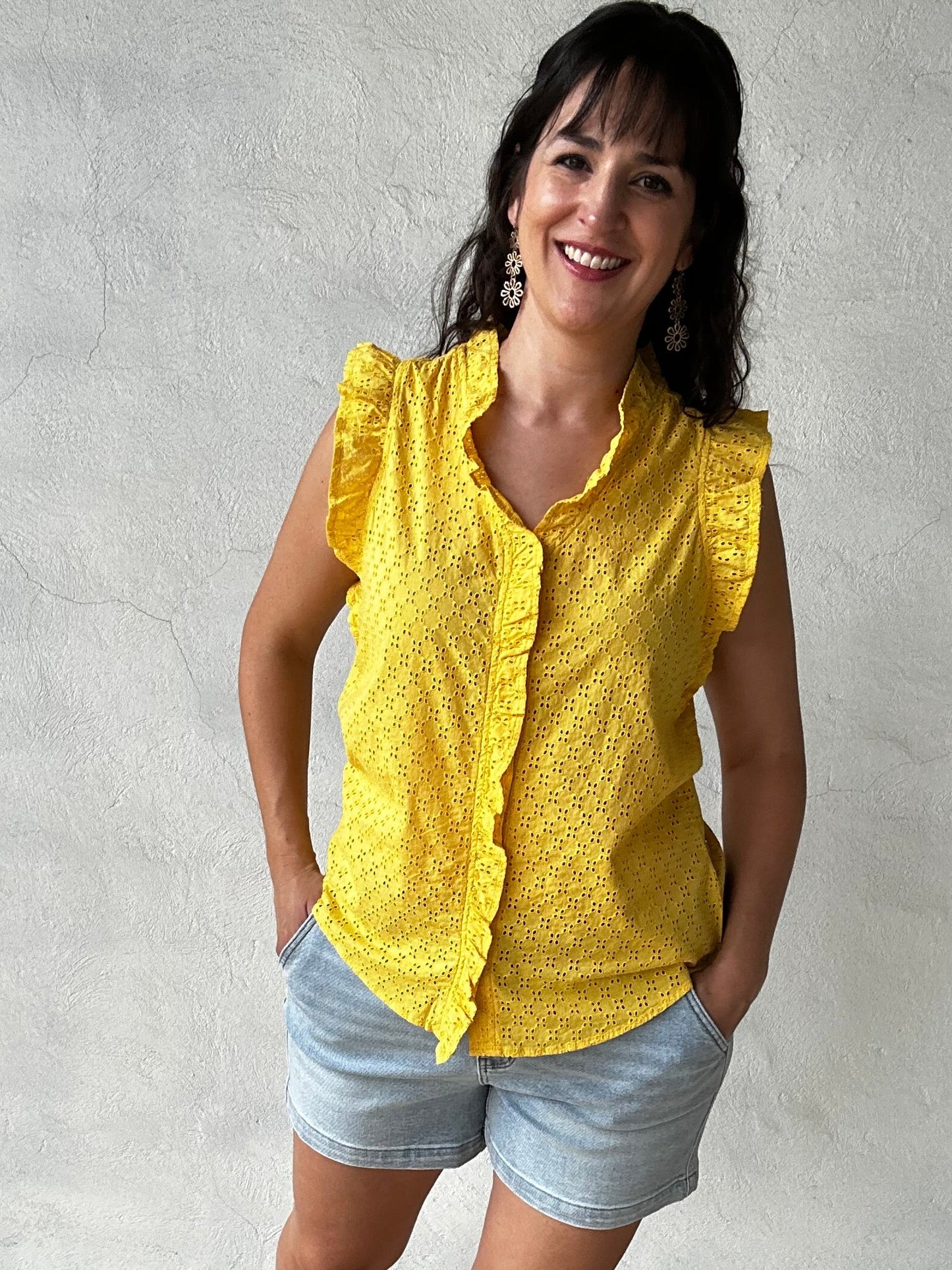 Sunshine Eyelet Ruffle Top | Yellow
