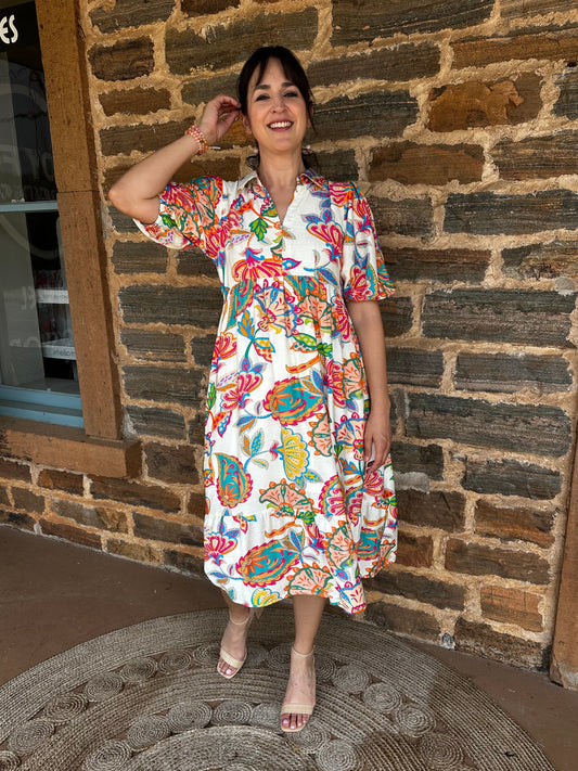 Paisley Perfection Midi Dress | Cream Mix