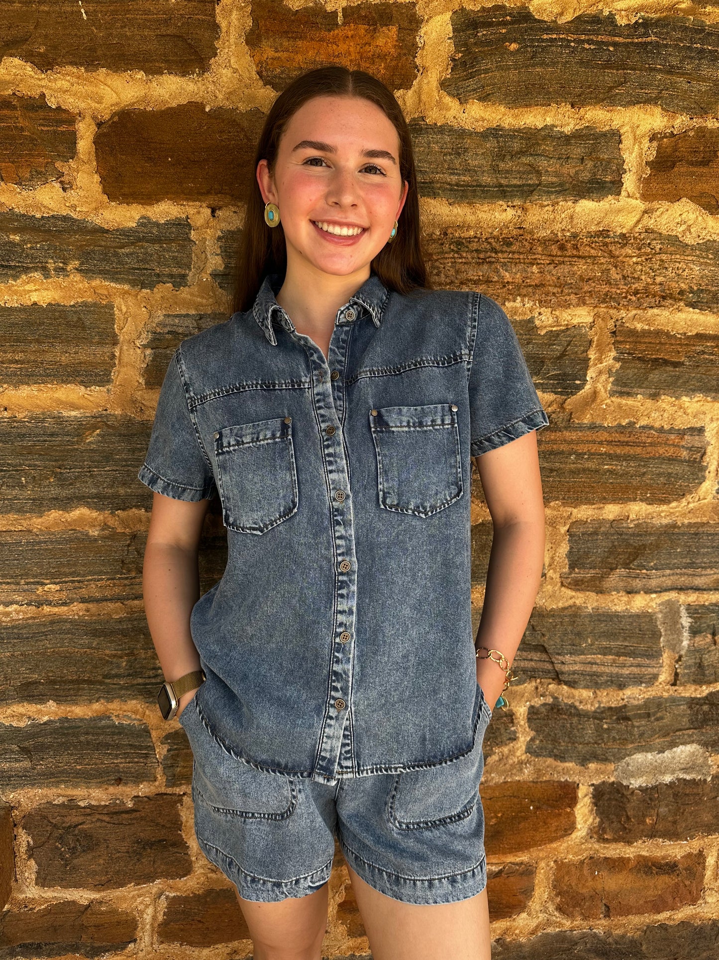 Denim Set | Short Sleeve Top + Shorts | Chambray