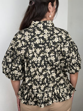 Lenni Bubble Short Sleeve Top | Black