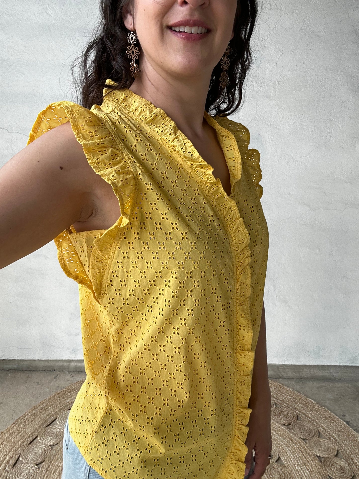 Sunshine Eyelet Ruffle Top | Yellow