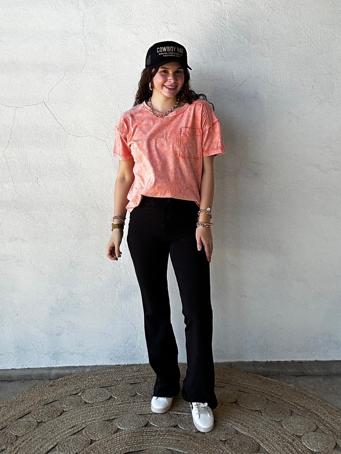 Raw Edge Short Sleeve Top w/ Chest Pocket | Washed Orange