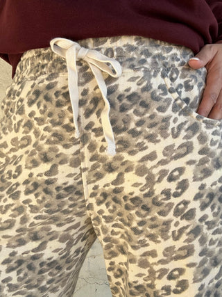 Animal Printed Cotton Terry Barrel Pants | Brown + Tan + Cream