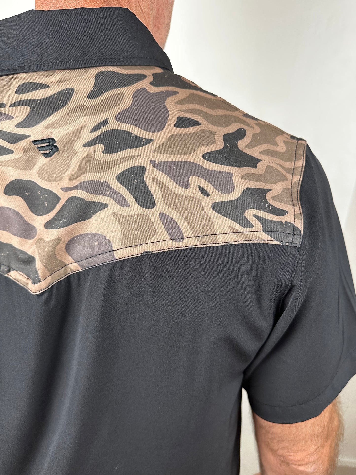 Burlebo | Performance Western Shirt | Deer Szn | Black + Gauge Camo