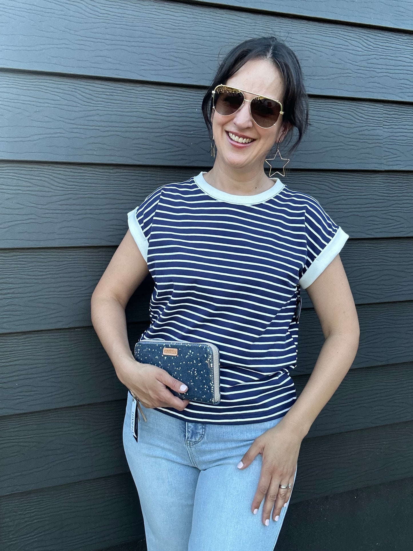 Spaced Stripe Tee w/ Contrast Trim | Navy + White