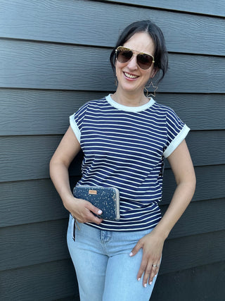 Spaced Stripe Tee w/ Contrast Trim | Navy + White