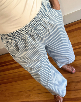 Stripe  Wide Leg Pants | Light Denim