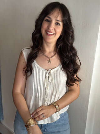 Veronica Laced Trim Top | Oatmeal