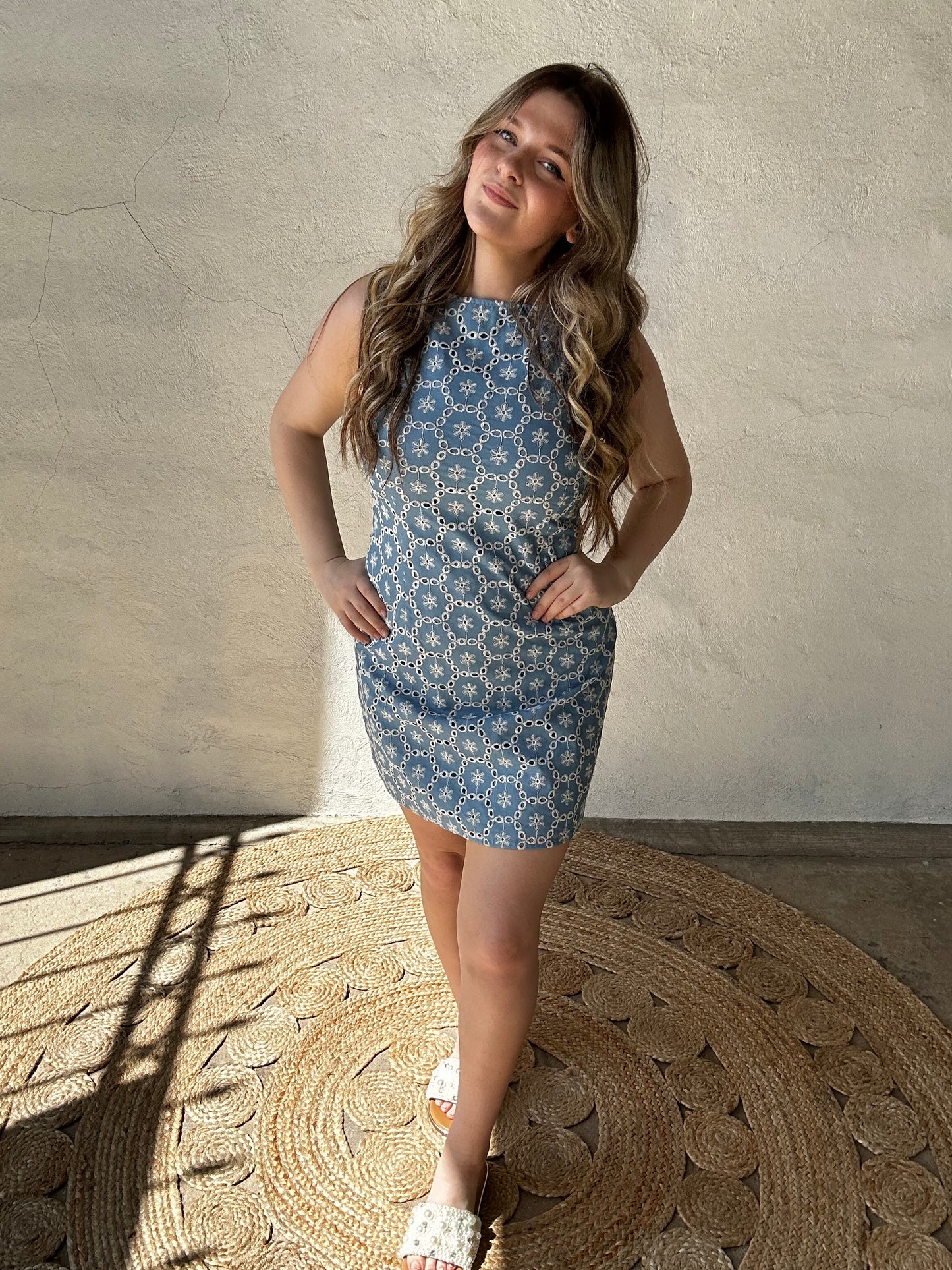 Eyelet Mini Dress | Light Denim