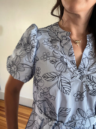 Embroidered Garden Midi Dress | Blue