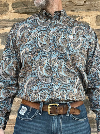 Cinch Mens Print Long Sleeve | Paisley Print | Blue