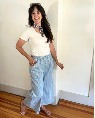 Stripe  Wide Leg Pants | Light Denim