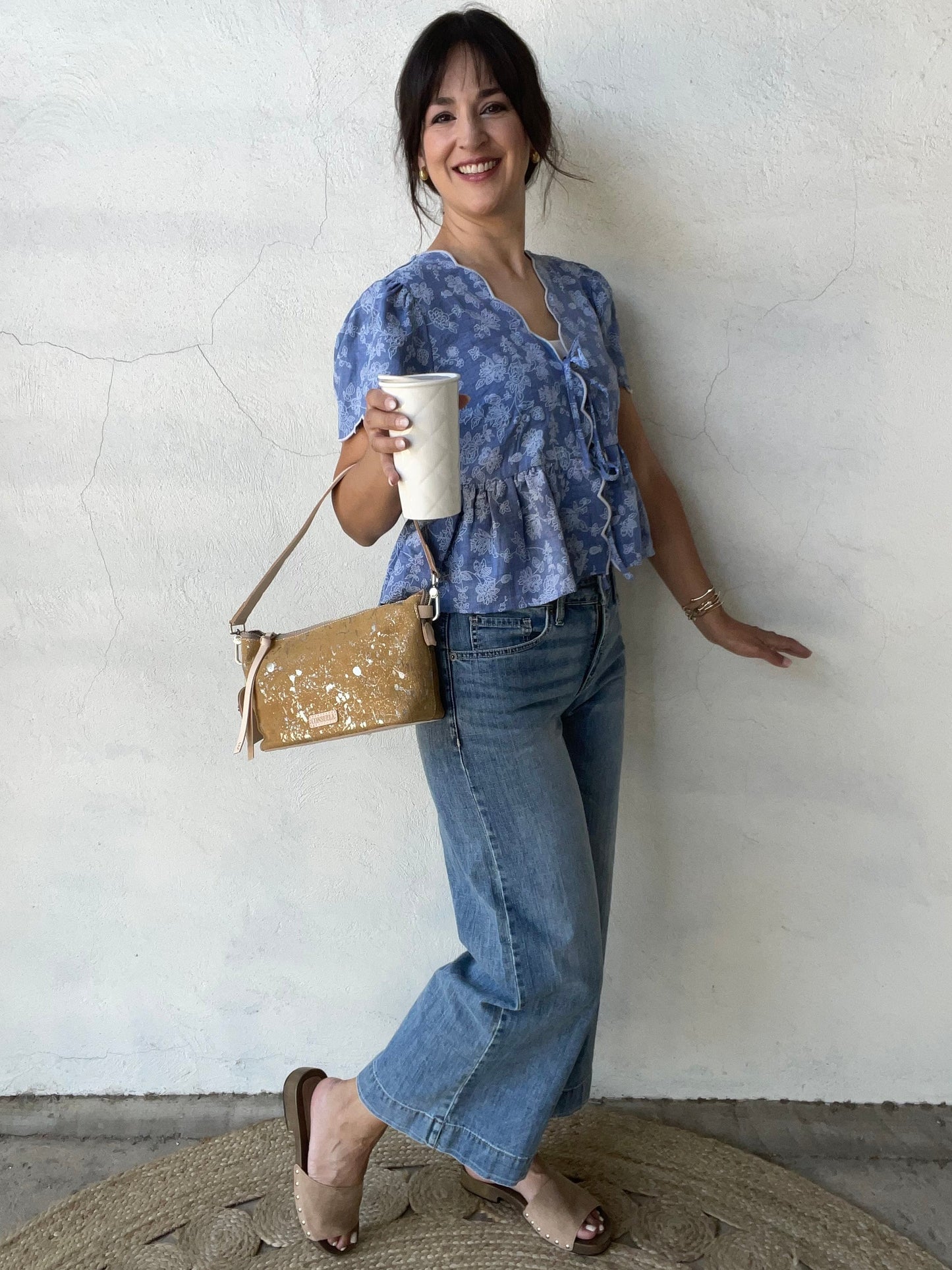 Floral Embroidered + Scalloped Peplum Top | Denim