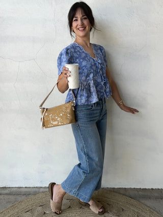 Floral Embroidered + Scalloped Peplum Top | Denim