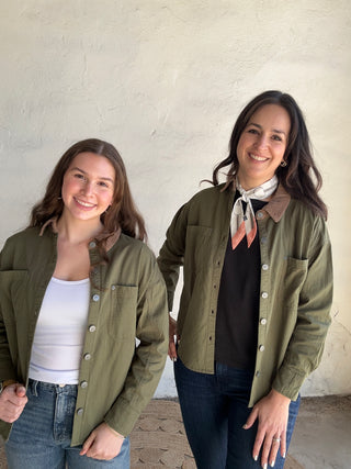 Corduroy Collar Long Sleeve Shacket | Olive