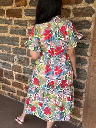 Paradise Midi Dress | Cream + Multi