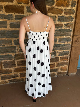 Polka Dot Midi Dress | White + Black