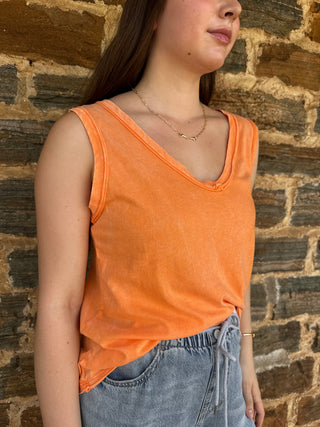 Game Day Crinkle Sleeveless Tank | Light Orange