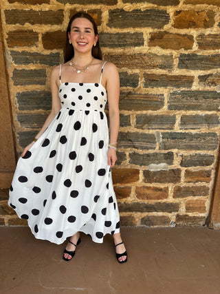 Polka Dot Midi Dress | White + Black