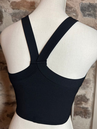 Nylon Ribbed Racerback Tank / Sports Bra | Black