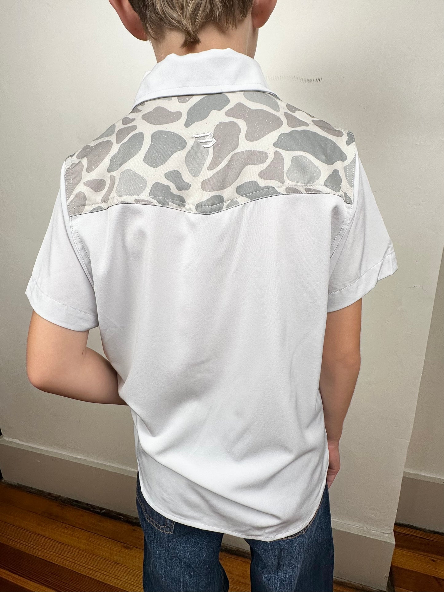 BURLEBO | YOUTH | Performance Western Shirt | Bird Szn | Light Grey + Classic Deer Camo