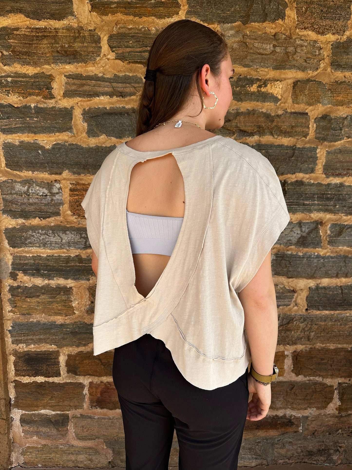 Slub Open Back Tee | Sand Beige