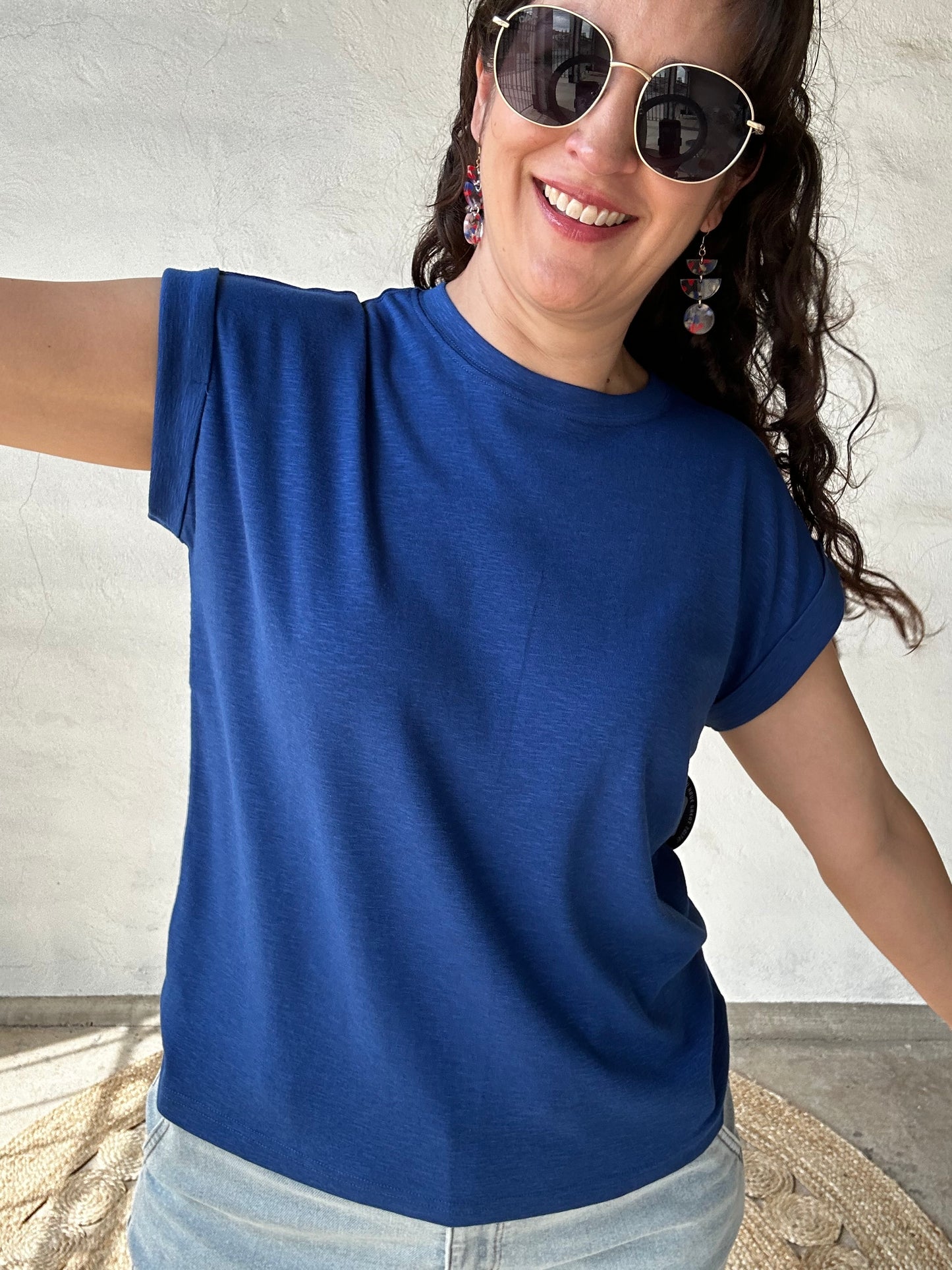 Rolled Sleeve Slub Tee | Navy