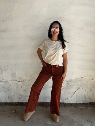 High Waist Garment Dyed Raw Hem Retro Wide | Pumpkin Spice