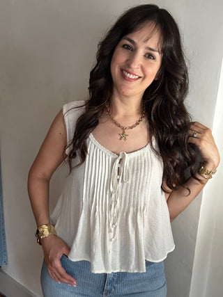 Veronica Laced Trim Top | Oatmeal