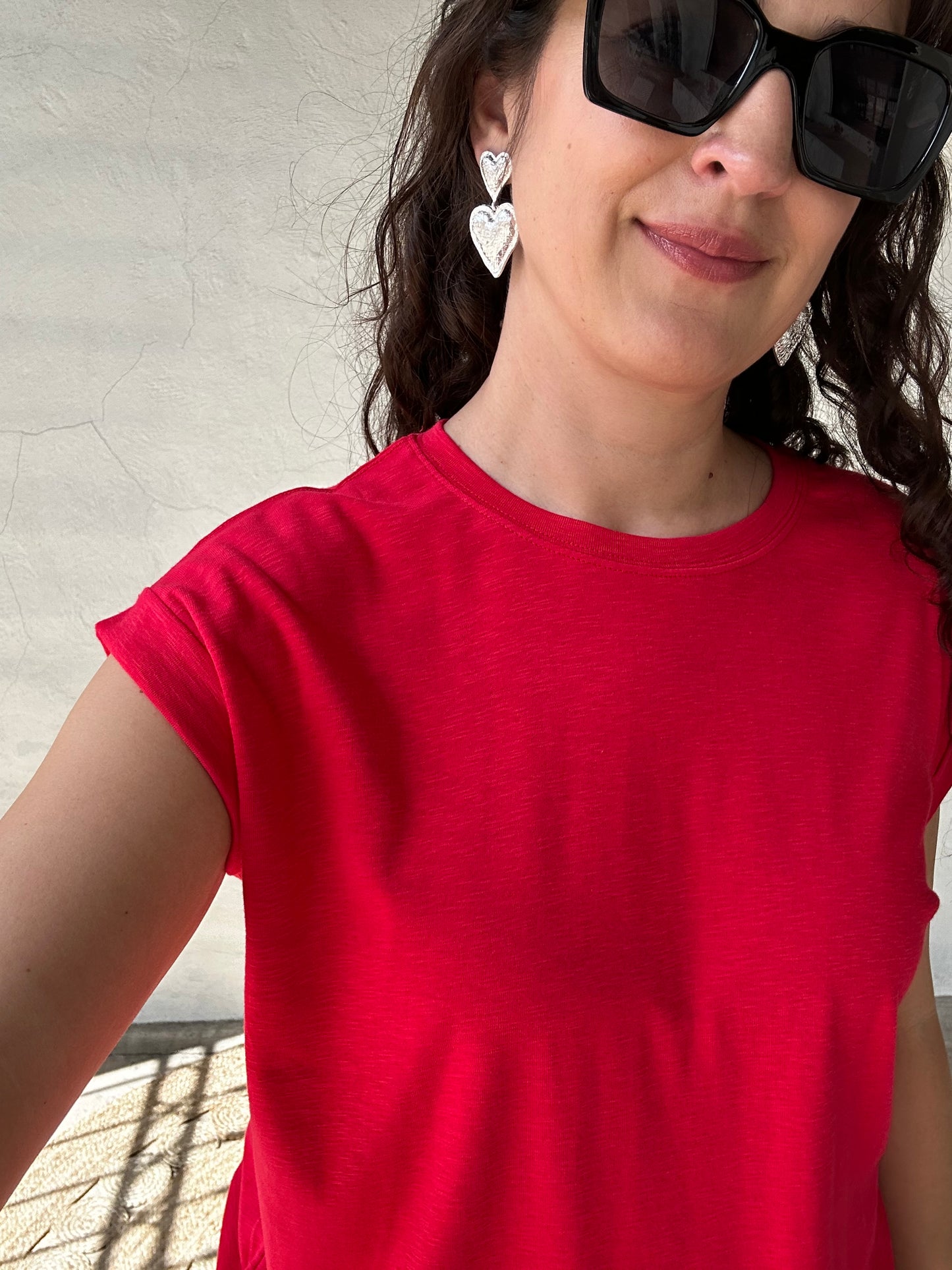 Rolled Sleeve Slub Tee | Ruby