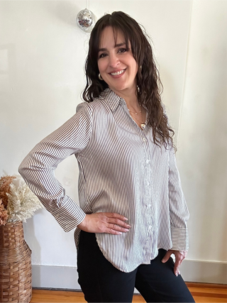 Black Pinstripe Button Down | Ivory