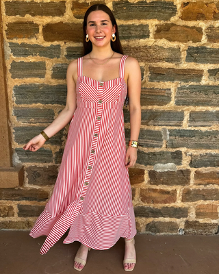Sweetheart Midi Dress | Red + Cream