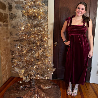 Velvet Holiday Midi Dress | Burgundy