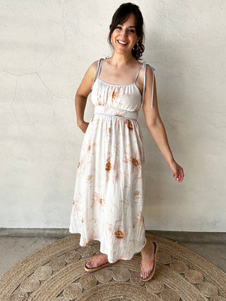 Watercolor Midi Dress | Cream + Multi