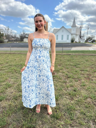 Watercolor Floral Midi Dress | Light Blue