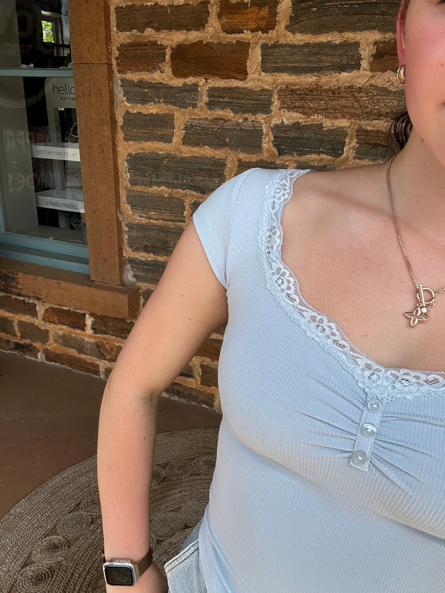Laced Edge Tee | Ice Blue
