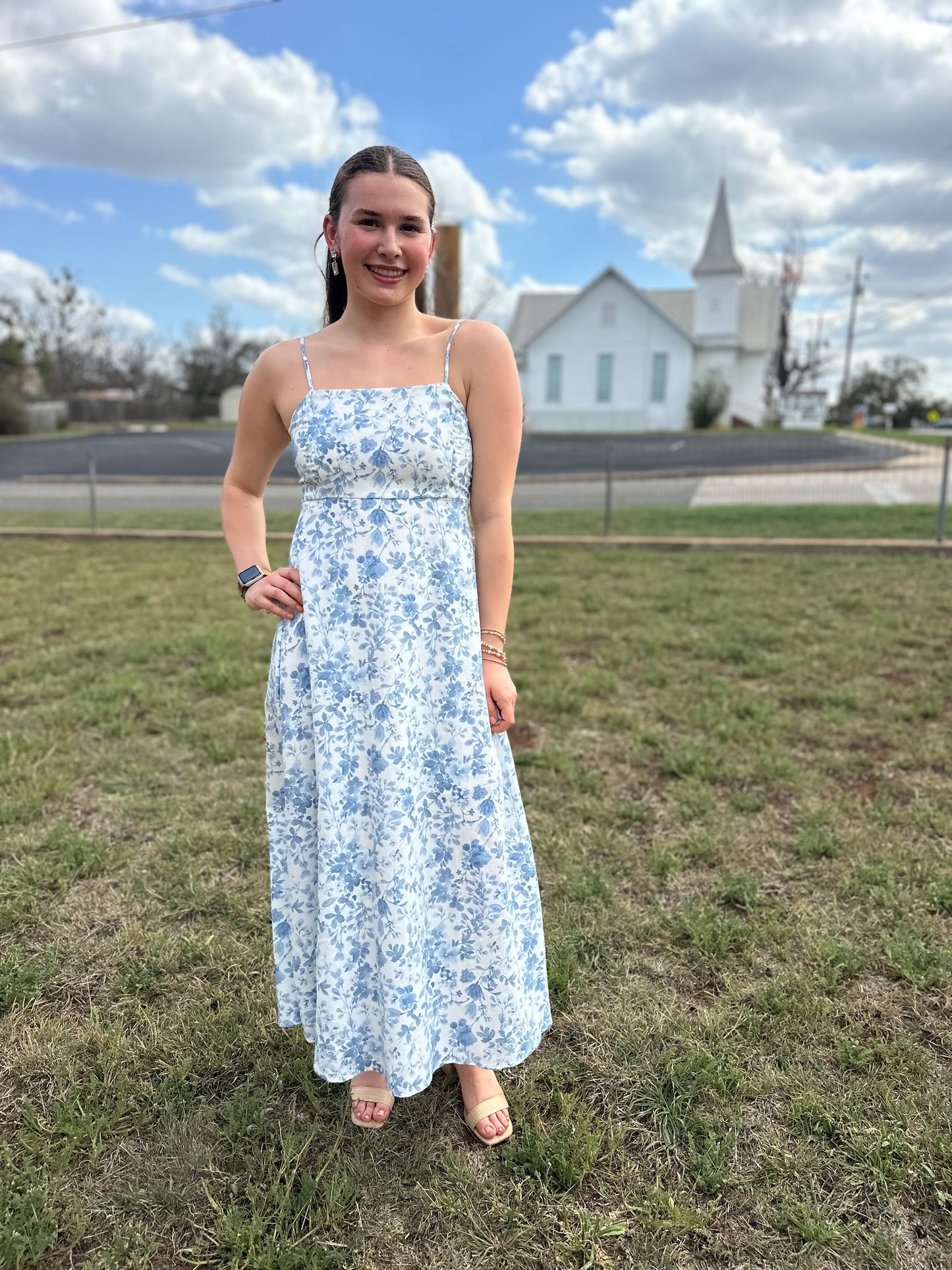 Watercolor Floral Midi Dress | Light Blue