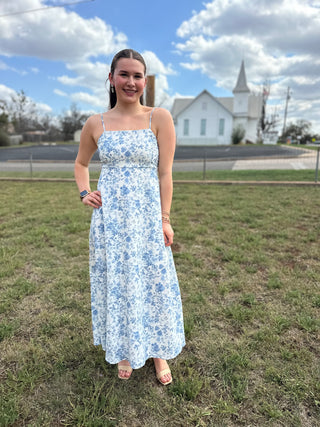 Watercolor Floral Midi Dress | Light Blue