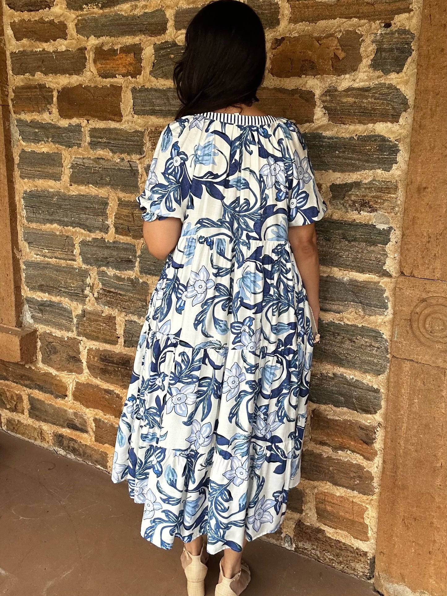 Tropical Midi Dress | Navy + Cream