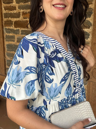 Tropical Midi Dress | Navy + Cream
