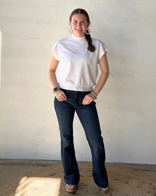 Short Sleeve Sweater Top Mock Neck | Off White