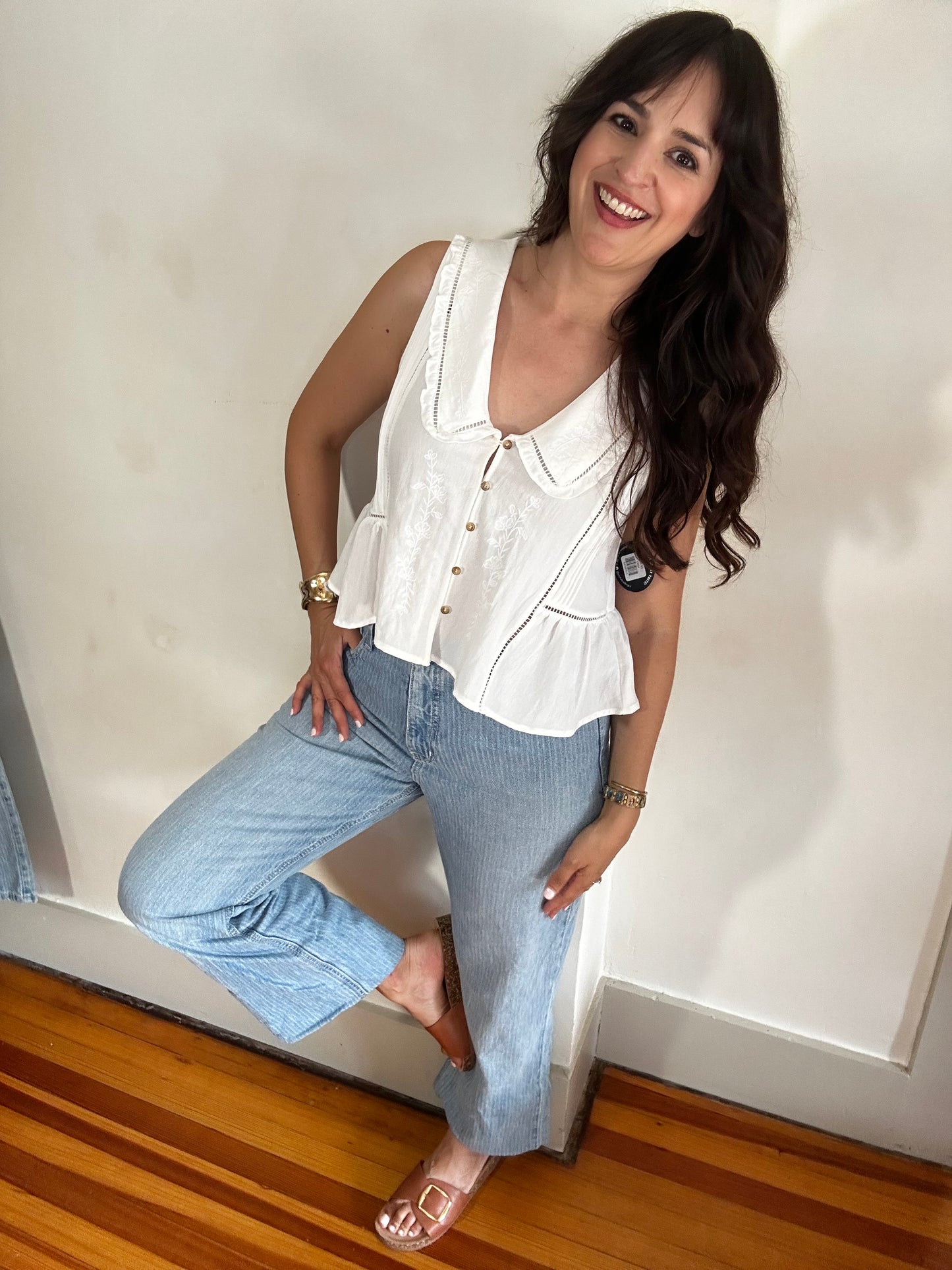Lindsey Sleeveless + Collared Top | Off White