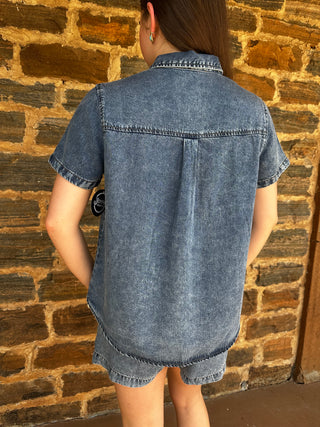 Denim Set | Short Sleeve Top + Shorts | Chambray