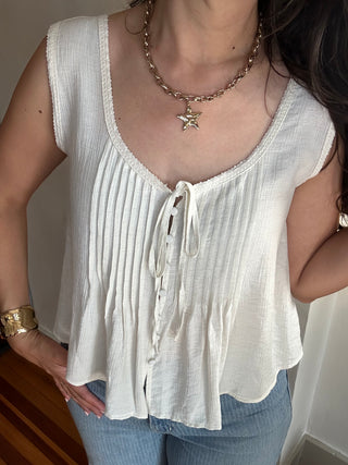 Veronica Laced Trim Top | Oatmeal